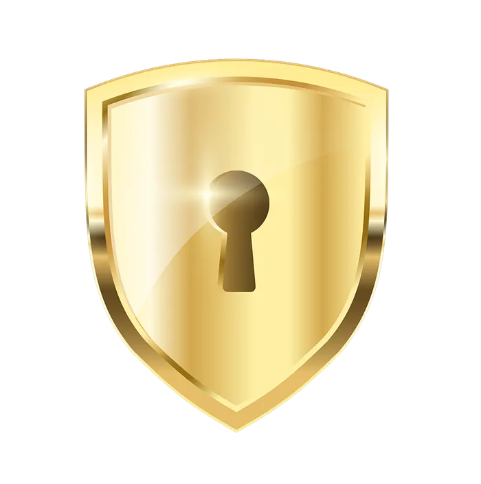 Gold shield with a keyhole at its center